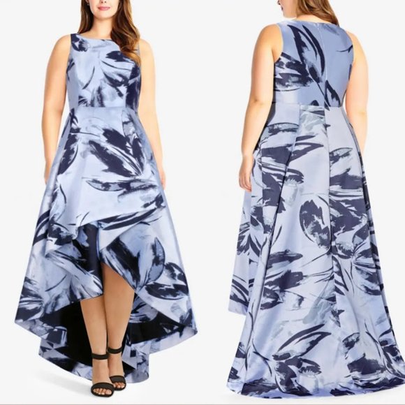 Adrianna Papell NWT High Low Floral Dress / Gown Navy / Light Blue 24W Plus - Picture 5 of 7